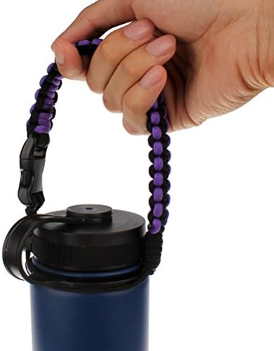 [2 Pack] Hydro Flask Handle, HamFire Paracord Survival Carrier Strap Cord for Hydro Flask Nalgene CamelBak Wide Mouth Water Bottles (Purple+Black)