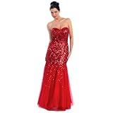 Red Sequin Sweetheart Top Formal Gown W/Layered Bottom