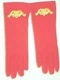G63, Red Wool Jersey Gloves with Gold Crown Patch on Wrist for Women and Teens