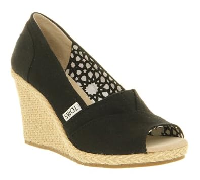 Stores  Sell Toms Shoes on Toms Wedge Peeptoe Black Canvas   4 Uk  Amazon Co Uk  Shoes