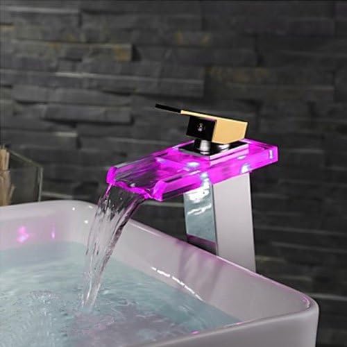 iFaucet LED Chrome Bathroom Faucets Waterfall Water Flow Color Changing Discount Vessel Unique Designer Widespread Single Handle Single Hole Modern Mixer Taps Plumbing Fixtures Lavatory Faucets with Glass Spout