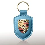 Porsche Crest Blue Leather Key Chain