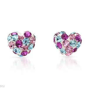 Heart Earrings With Genuine Crystals Well Made in White Enamel and Yellow Gold Length 5.5mm
