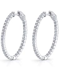 1.00ct Diamond 18k White Gold Inside Out Patented Lock Hoop Earrings