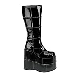 Stack-301, 7 Inch MENS Platform Patched Gothic Boot Wedge Heel Black White Silver Patent Knee Boot PLEASER