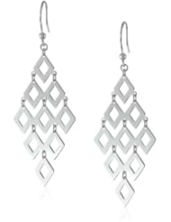Sterling Silver Large Diamond Shape of 9 Polished Open Diamond Shapes French Wire Movement Earrings
