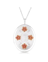 Hand Engraved Oval Flower Pendant Necklace Locket w/ Sterling Silver