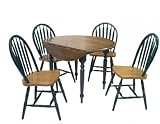 5pc Green/Oak Finish Drop Leaf Dining Table & 4 Chairs Set