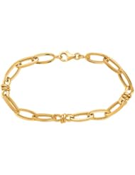 7.5" 14K Yellow Gold 5.80mm (1/4") Polished Diamond Cut Alternate Long Oval Chain Link & 8 Like Shape Wrap w/ White Gold Bracelet w/ Pear Shape Clasp