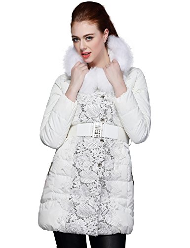 (マックスチック) Maxchic 冬物　レディース　ダウンジャケット　ファー付き　レース刺繍　ハーフ丈　防風防寒　D13896Y14C