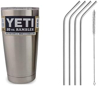 Rambler Tumbler Stainless Steel 20 oz For Yeti , Keeps Hot or Cold for Hours,Stainless Steel Drinking Straws, Set of 4, Free Cleaning Brush Included (20oz)