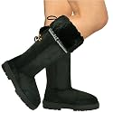 New Womens Black Ultimate Cuff Sheepskin Fur Winter Tribal Boots 3-8