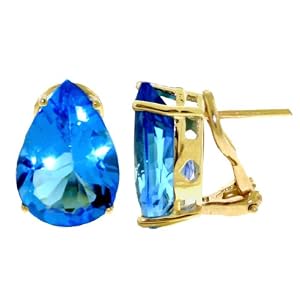 14k Gold French Clip Earrings with Genuine Blue Topaz by 