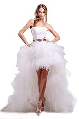 Strapless High-Low-Hem Satin/Tulle Applique Wedding Dress 