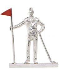 Silver Brooch - Golfer Holding the Red Flagstick