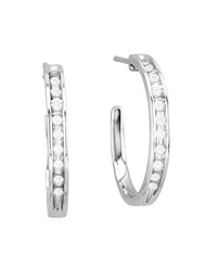 10K White Gold 0.25cttw Lovely Forever Channel Set Round Diamond Hoop Earrings
