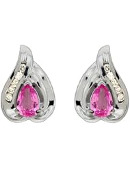14K White Gold 1.14cttw Fire Drop Diamond and Pear Shaped Pink Sapphire Earring