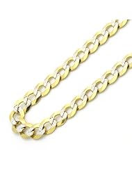 14K Gold 5mm Italian White Pave Curb Chain Necklaces ( Available Length 20", 22", 24", 26")
