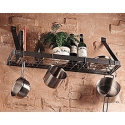 Pot Rack - Wall Mounted - with bookshelf (Stainless Steel) (13H x 35L x 8.5D) by 