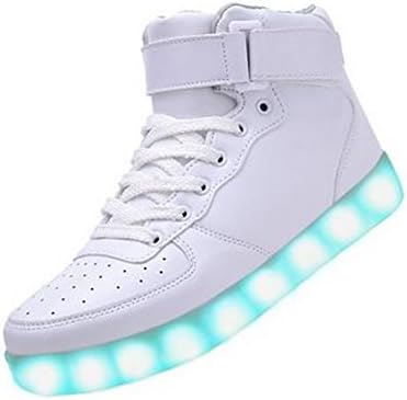 Women High Top USB Charging LED Shoes Flashing Sneaker (8.5US, White)
