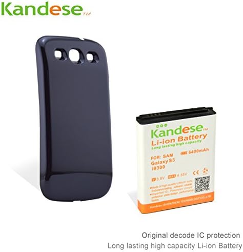 Kandese Extended Large Capacity 6400mAh Lithium Battery Replacement for phone Samsung Galaxy S3 I9300 with back cover (BLACK)