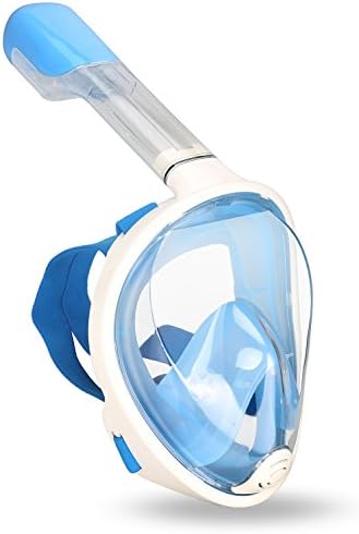 Snorkeling Mask, Yemo 180 Degree Dry Full Face Easy Free Breath Design Breath Ventilation Concept Anti-Leak Anti-Fog Larger Viewing Area Swimming Mask (New Blue, S/M)