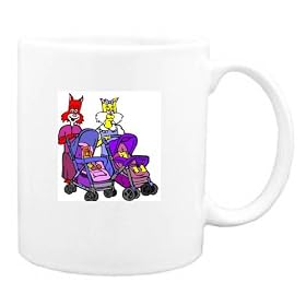 Mug with walking, stroller, baby, cat, mother