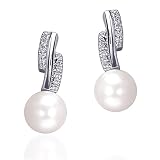 Pure Radiance: Sterling Silver and Cultured Pearl Drop Earrings with CZ Diamond