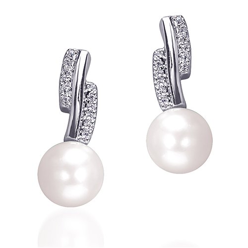Pure Radiance: Sterling Silver and Cultured Pearl Drop Earrings with CZ Diamond