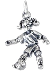Sterling Silver Three Dimensional Girl Soccer Player Charm