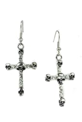 Silver Cross Skull Gothic Earrings