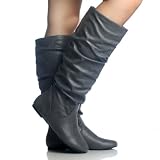 Grey Slouch Scrunch Comfort Pull On Women's Flat Knee-High Boots