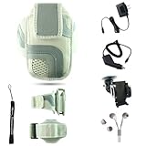 White Adjustable Deluxe Sportband / Workout Armband with Adaptable Neck Str ....