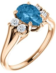 14K Rose Gold 9.00x6.00mm Pear Cut Swiss Blue Topaz and Diamond Ring -- LIFETIME WARRANTY