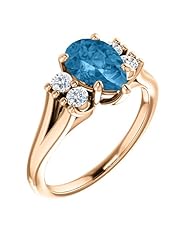 18K Rose Gold 9.00x6.00mm Pear Cut Swiss Blue Topaz and Diamond Ring -- LIFETIME WARRANTY