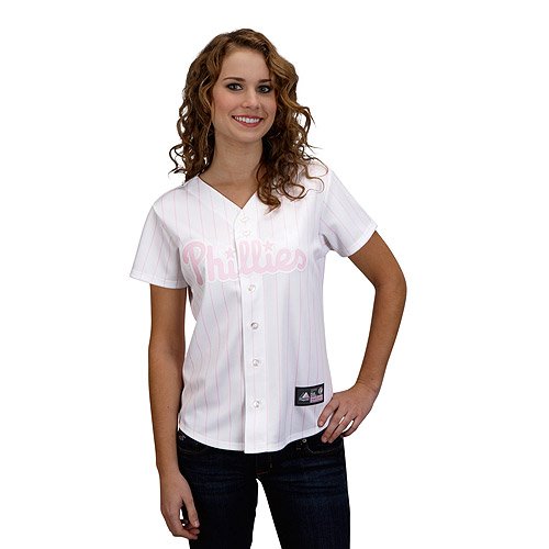 Philadelphia Phillies Women's Fashion Jersey by Majestic Athletic - White/Pink XX Large