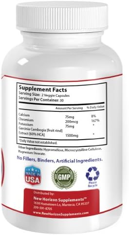Pure Garcinia Cambogia Extract- Best Weight Loss Supplement for Men and Women - 1500mg Fruit Rind Extract in 2 Capsules Daily Dosage - 60% HCA - 60 Super Potent Tablets in Each Bottle - Made in the USA - 100% Money Back Guarantee