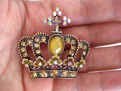 Vintage Repro Topax Crystal Rhinestone Royal Crown Costume Jewelry Pin Brooch