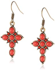 NINE WEST VINTAGE AMERICA "Found Objects" Brass Coral Cross Drop Earrings