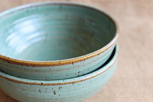 Rustic speckled stoneware pottery bowls, set of 2