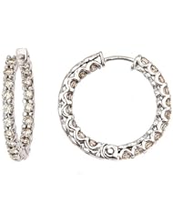 14K White Gold Diamond Inside Out Hoop Earrings in Prongs Setting (1 3/4Cttw, VS-SI Clarity, G Color)