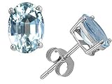 2.00 cts Genuine Oval Aquamarine Earring Studs - 14kt White or Yellow Gold