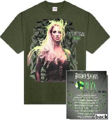 Click here to buy Britney Spears Onyx Tour 2004 T-shirt 'Garden' jade green 2-sided concert tee.
