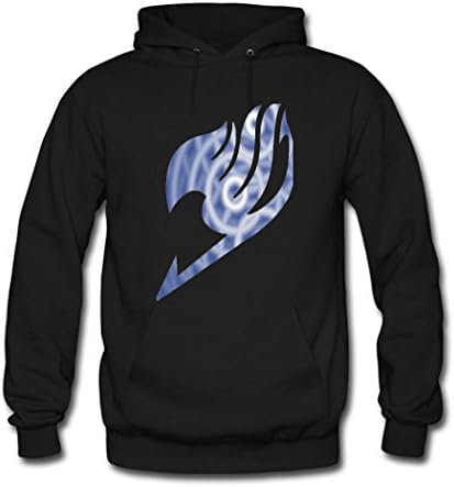 Junfair Men's Fairytail Poster Printed Cotton Hooded Sweatshirt Large Black