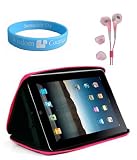 Apple iPad Cube Case Semi Hard Black-Pink Carrying Case for iPad + Pink Handsfree Earphone for iPad + Wristband