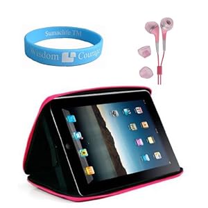 Apple iPad Cube Case Semi Hard Black-Pink Carrying Case for iPad + Pink Handsfree Earphone for iPad + Wristband