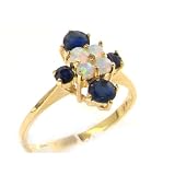9K Yellow Gold Womens Opal & Sapphire Cluster Ring - Finger Sizes 5 to 12 Available