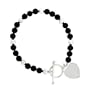Genuine Onyx Stone 6mm Bead Silver Heart Charm Bracelet