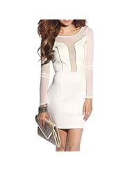 Sexy Cutout Mesh Stretchy Long Sleeves Round Neck Mini Dress 