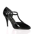 4 Inch Womens Dress Shoes Sexy High Heel Shoes T-Strap D'Orsay Style Pump Shoes Black Patent
